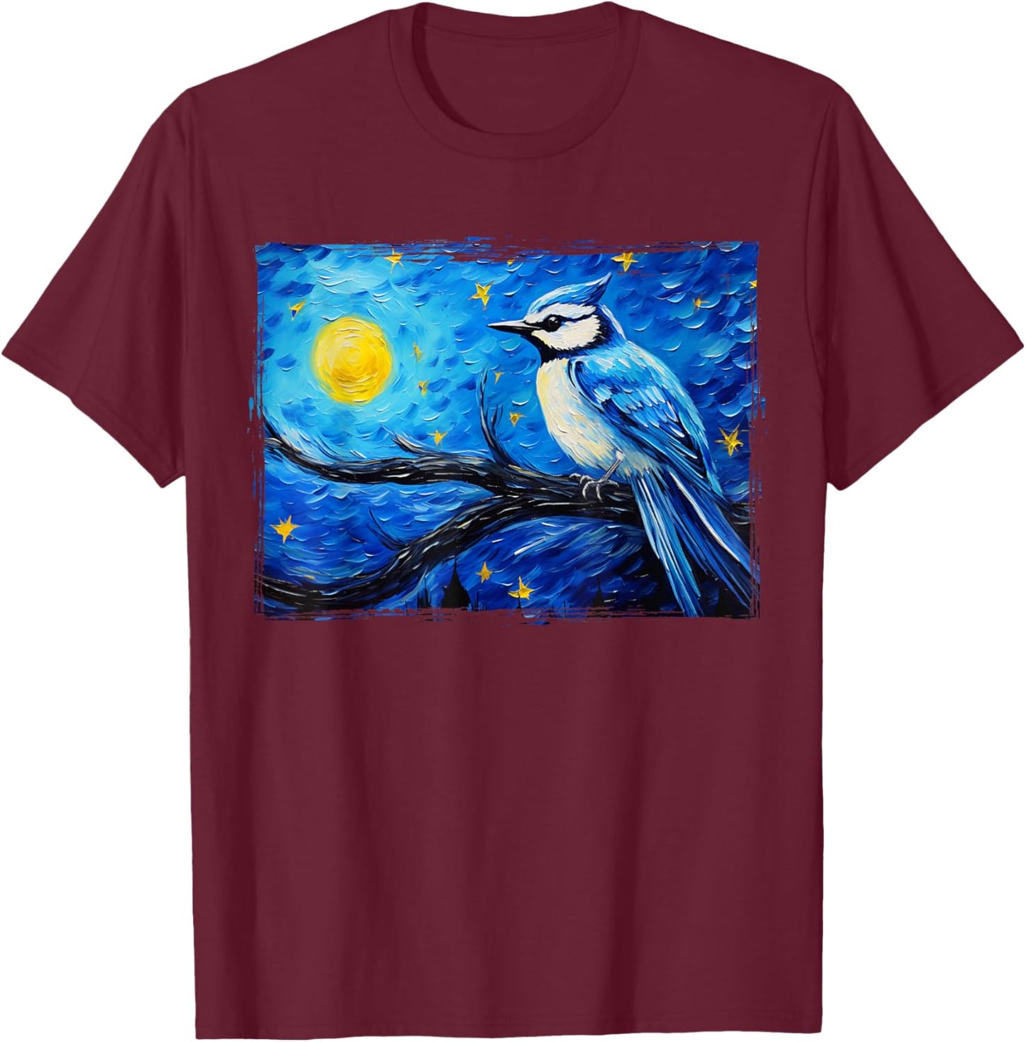 Birds Nature Birding Watching Ornithology Blue Jay Bird T-Shirt - T-Shirt | Maroon