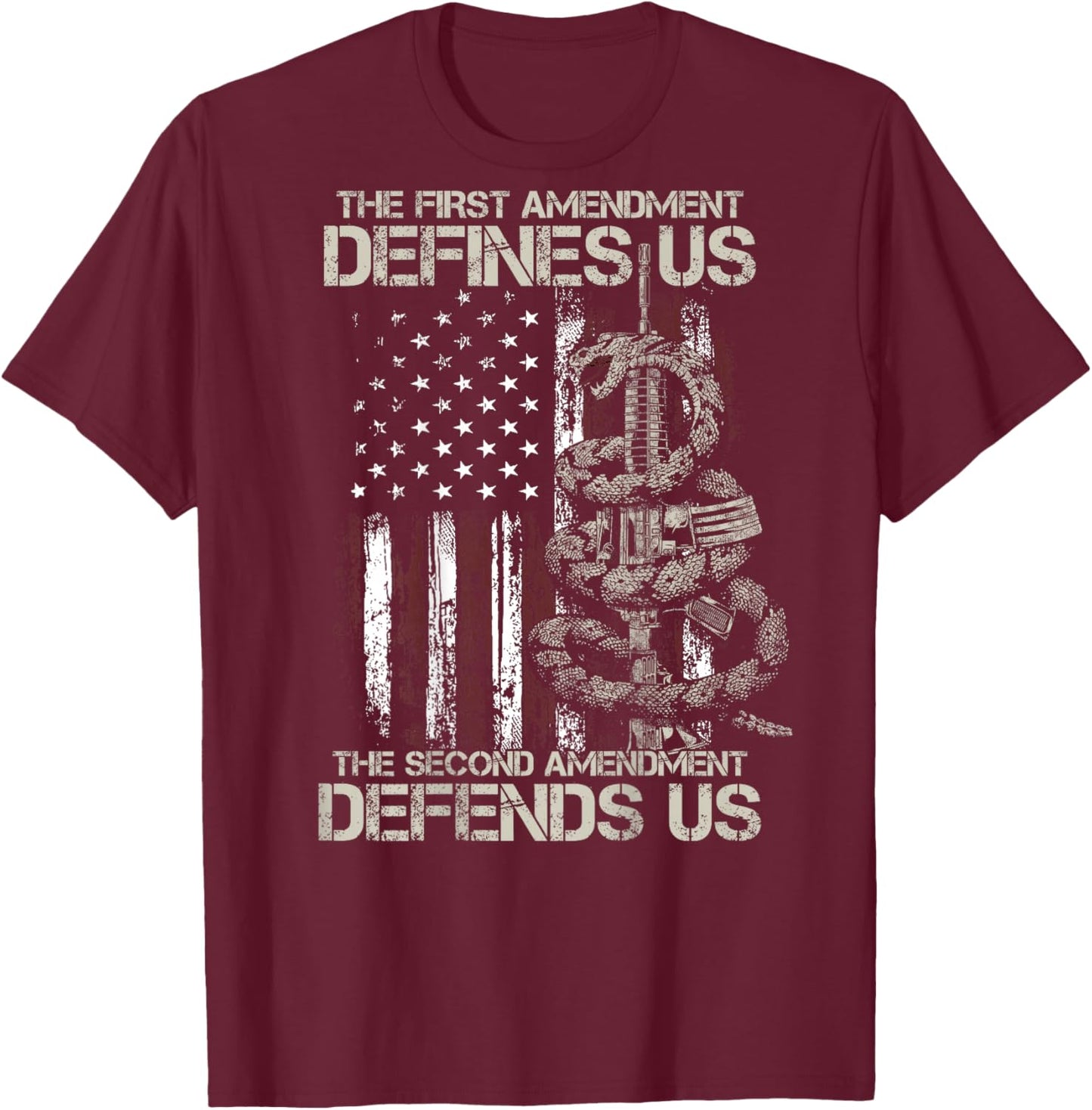 The First Amendment defines us American Flag ON BACK T-Shirt - T-Shirt | Maroon