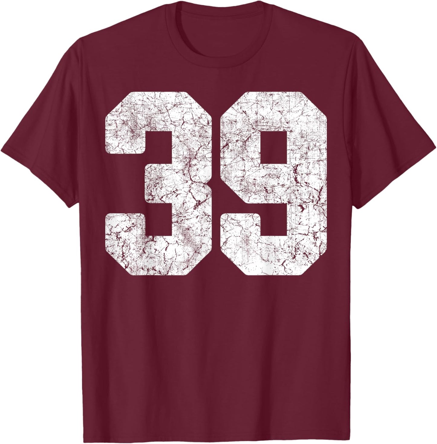 Distressed White Number 39 Jersey Player Uniform #39 Grunge T-Shirt - T-Shirt | Maroon
