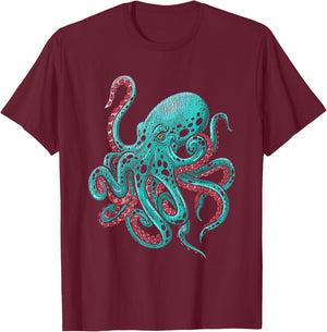 Kraken Octopus T-Shirt - T-Shirt | Maroon