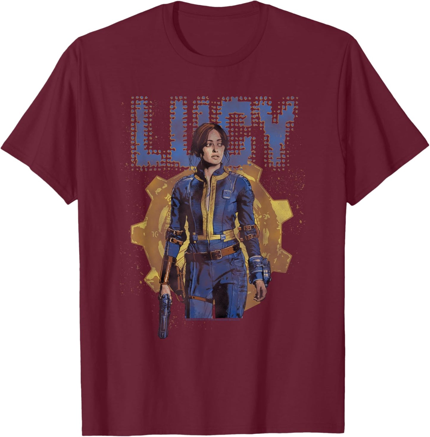 Fallout TV Series Lucy MacLean Halftone Vault 33 T-Shirt - T-Shirt | Maroon