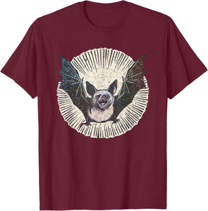 Funny Nocturnal Vampire Bat Sketch Moon Light Mammal Animal T-Shirt - T-Shirt | Maroon