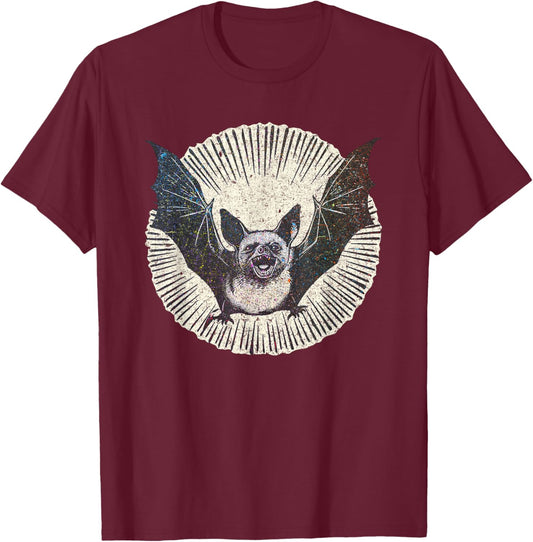 Funny Nocturnal Vampire Bat Sketch Moon Light Mammal Animal T-Shirt - T-Shirt | Maroon