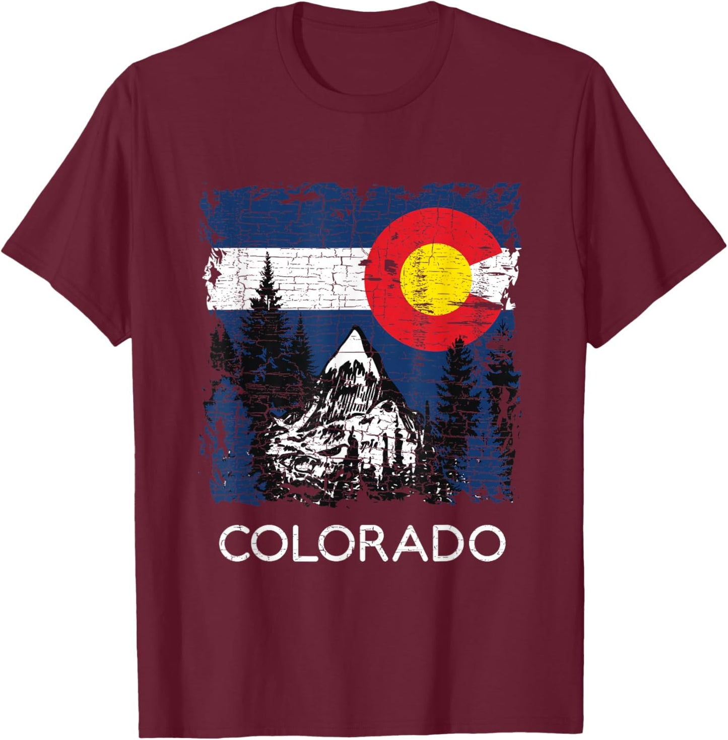 Colorado Flag Mountain T-Shirt - T-Shirt | Maroon