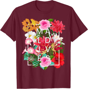 Flowers of Maldives Word Art - Maldives Vacation Souvenir T-Shirt - T-Shirt | Maroon