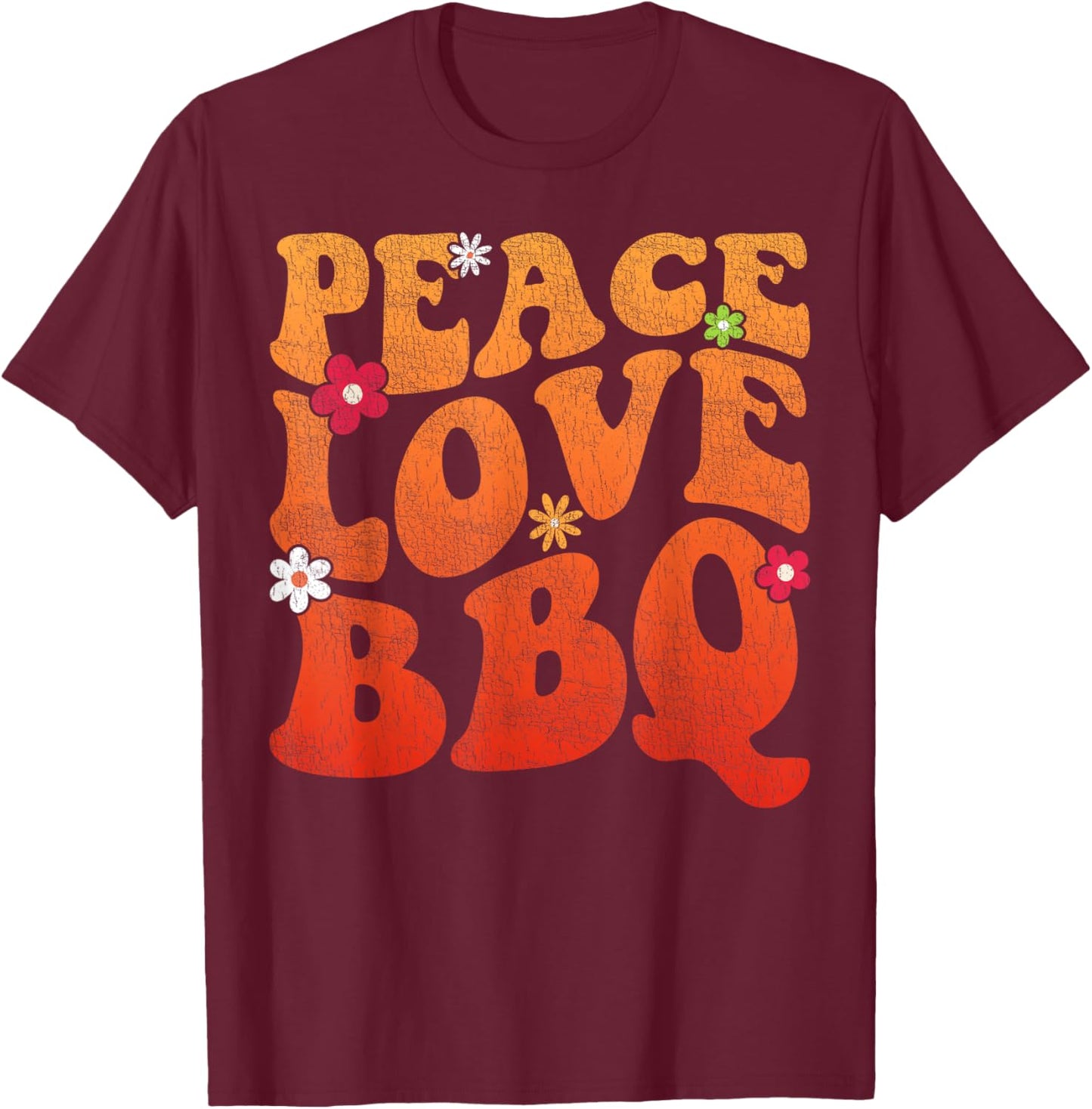 Peace Love BBQ Grillmaster Women Grilling bbq Meat Smoker T-Shirt - T-Shirt | Maroon
