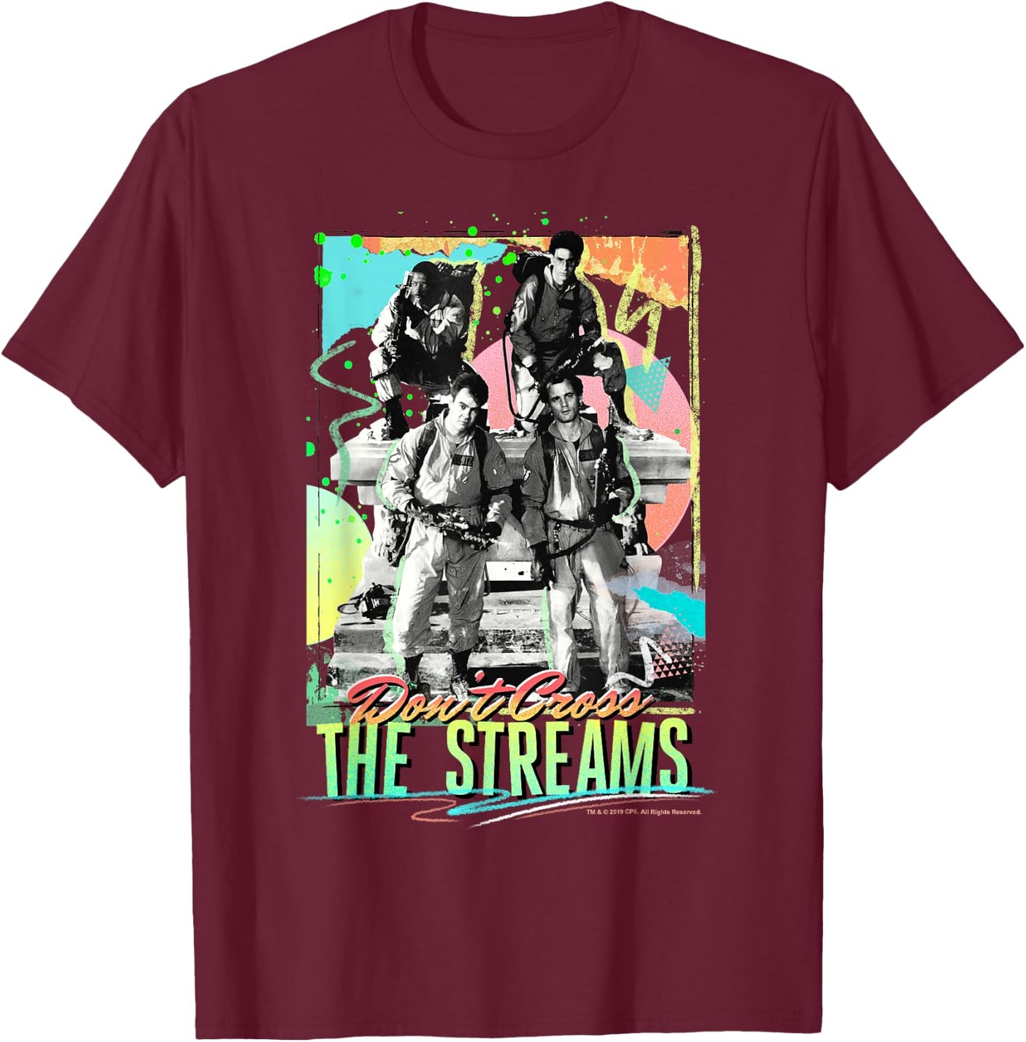 Ghostbusters Don't Cross The Streams Retro Neon Poster T-Shirt - T-Shirt | Maroon