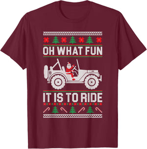 Oh What Fun - 4x4 Off-road SUV Ugly Christmas Sweater T-Shirt - T-Shirt | Maroon
