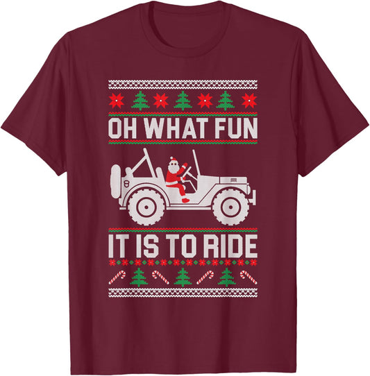 Oh What Fun - 4x4 Off-road SUV Ugly Christmas Sweater T-Shirt - T-Shirt | Maroon