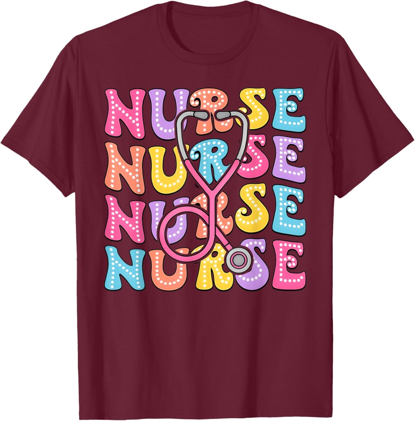 Retro Groovy Registered Nurse Stethoscope Nursing RN Staff T-Shirt - T-Shirt | Maroon