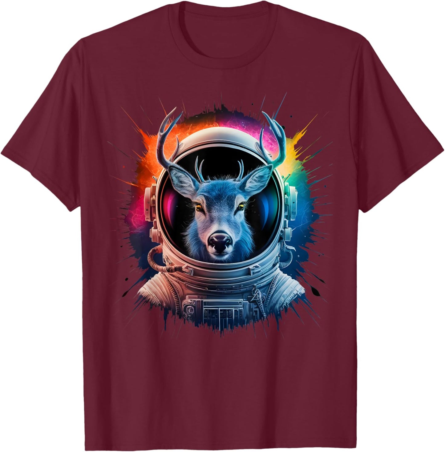 Deer Men Woman Colorful Deer Space Astronaut Deer T-Shirt - T-Shirt | Maroon