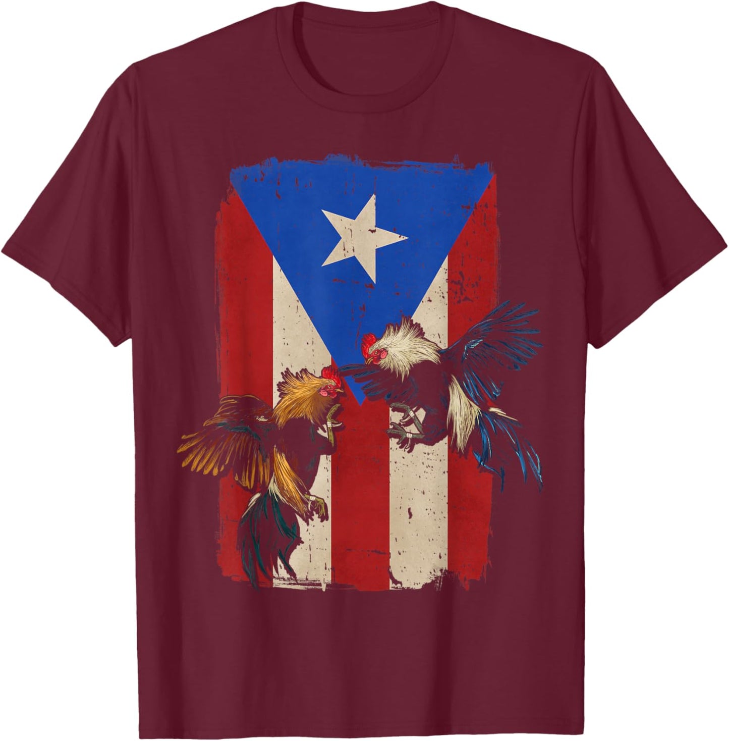 Puerto Rico Flag Cockfighter Game Fowl Cockfighting Rooster T-Shirt - T-Shirt | Maroon