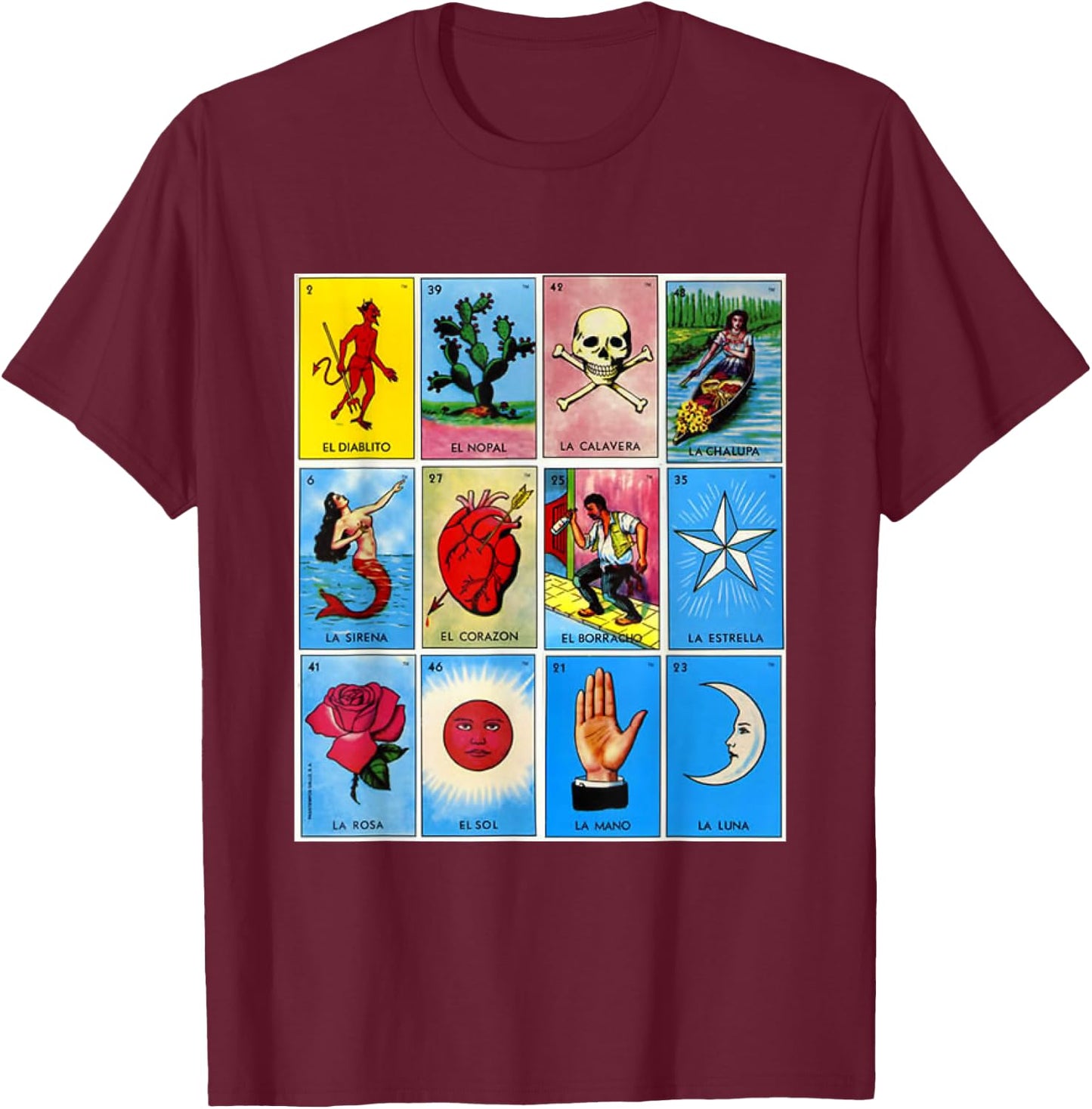 Mexican bingo card T-Shirt - T-Shirt | Maroon