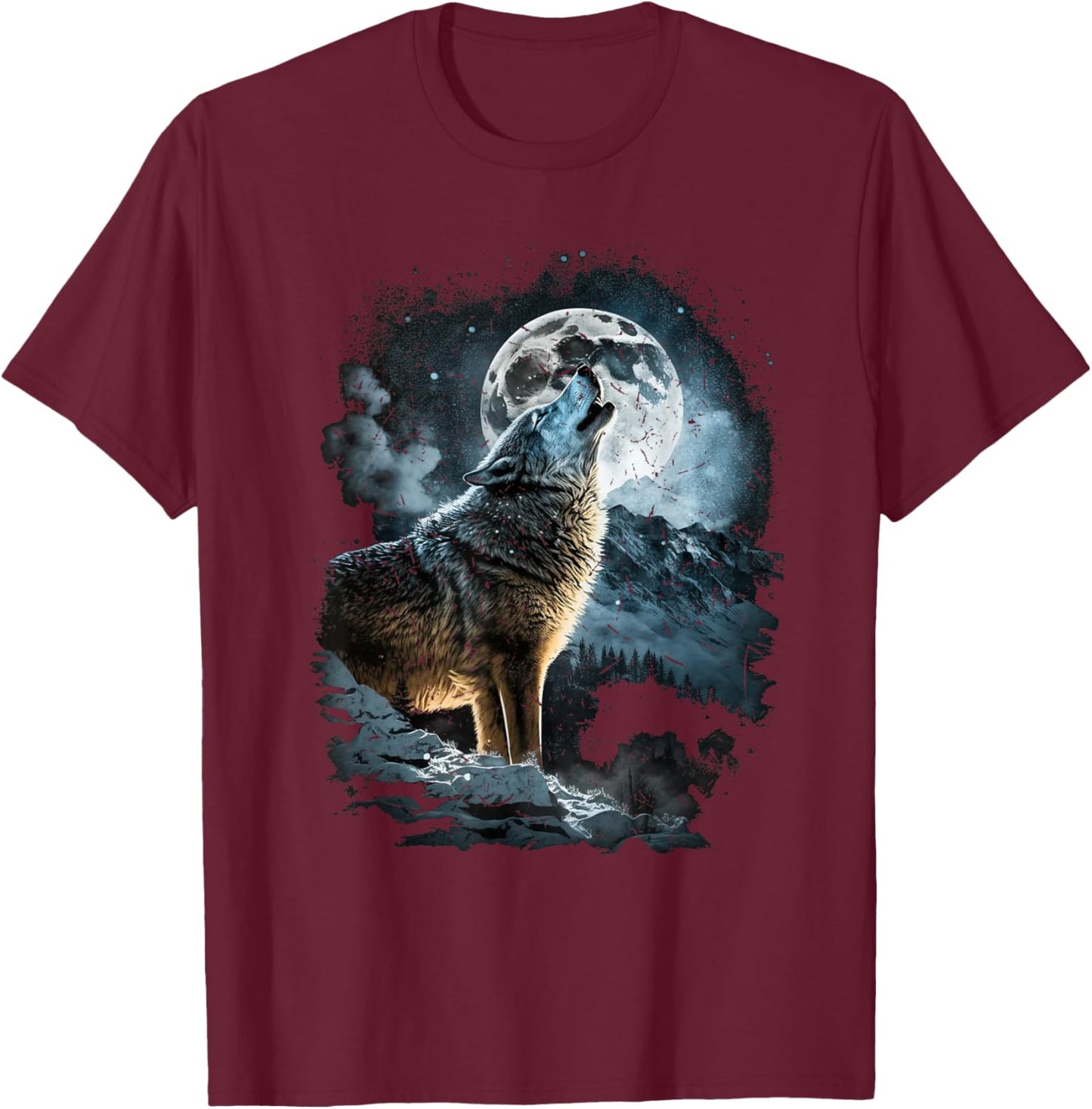 Wolf Howling to the Moon Graphic T-Shirt - T-Shirt | Maroon