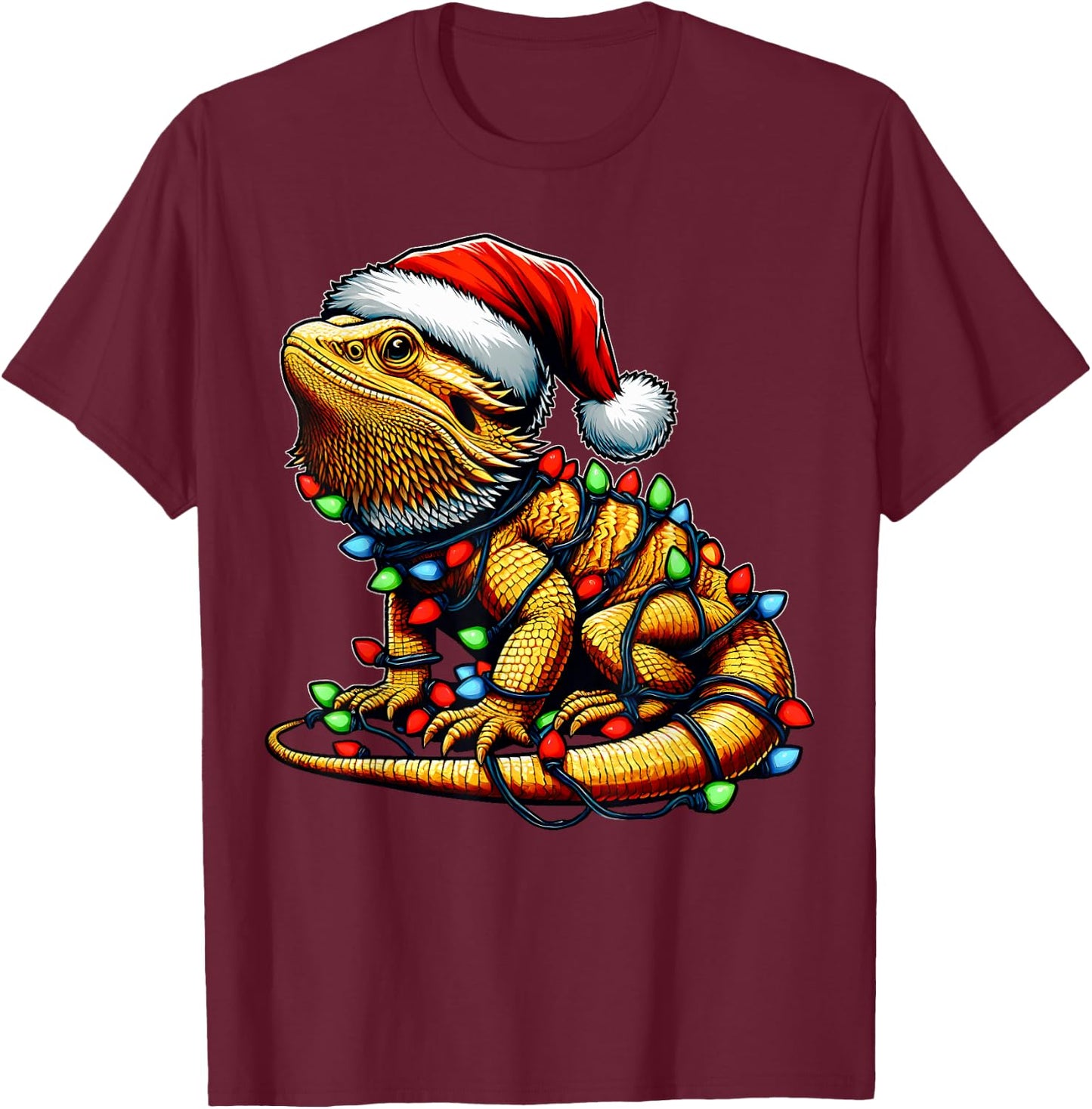 Bearded Dragon Lizard Christmas Hat Xmas T-Shirt - T-Shirt | Maroon