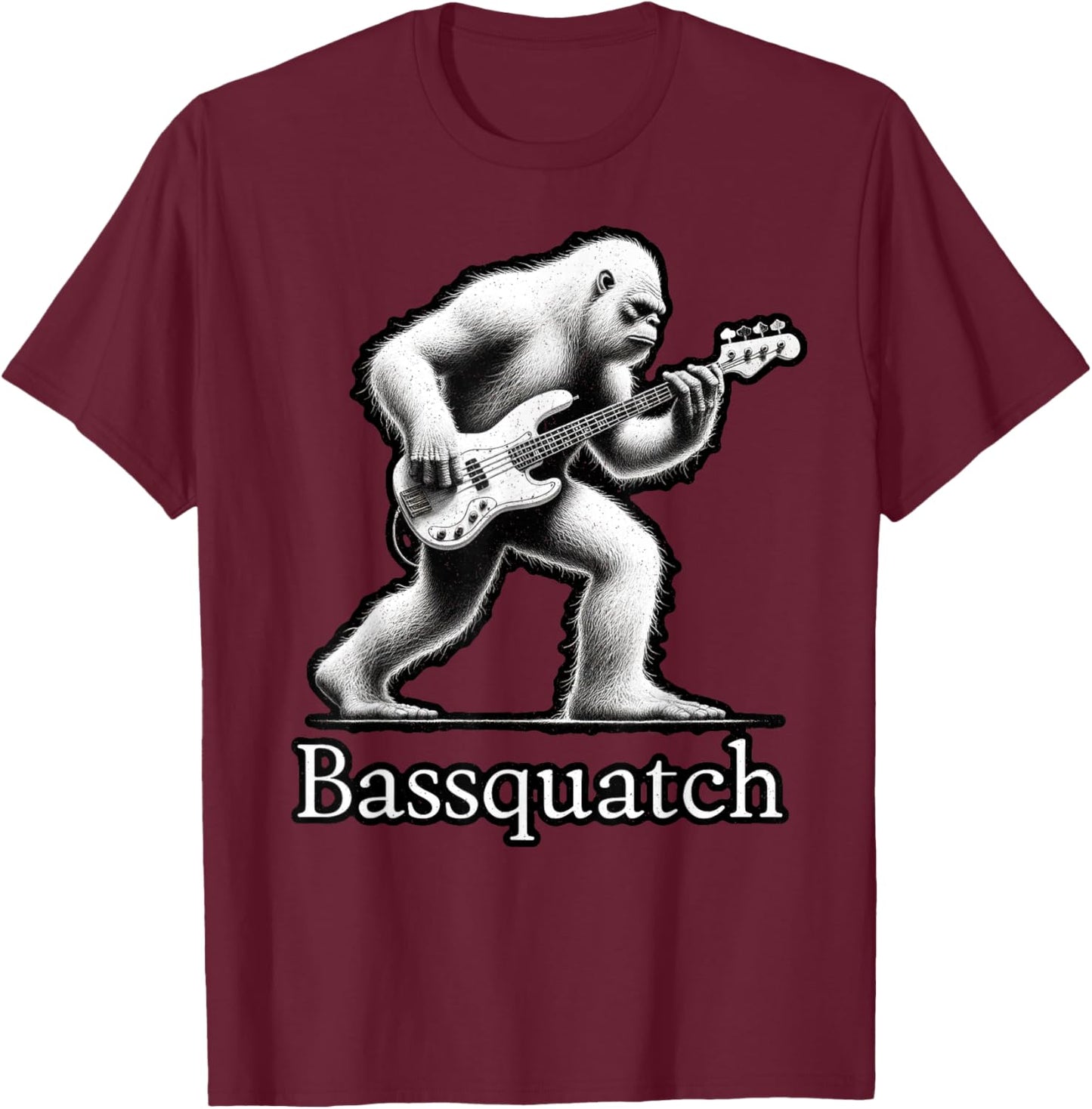 Bassquatch Bigfoot Playing Bass Guitar – Funny Sasquatch T-Shirt - T-Shirt | Maroon