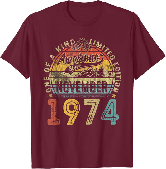 Vintage November 1974 50 Years Old 50th Birthday Gifts Women T-Shirt - T-Shirt | Maroon