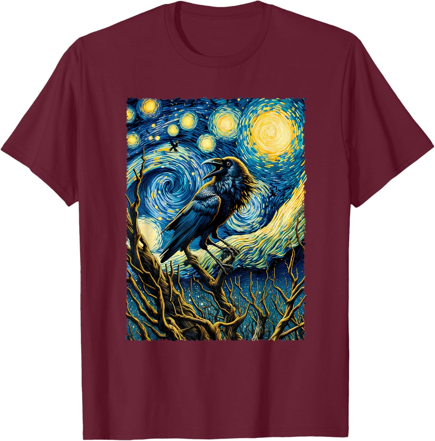 Crow Starry Night Funny Mystical Crow T-Shirt - T-Shirt | Maroon
