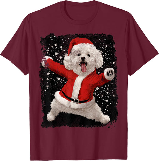 Bichon Frise Christmas T-Shirt - T-Shirt | Maroon