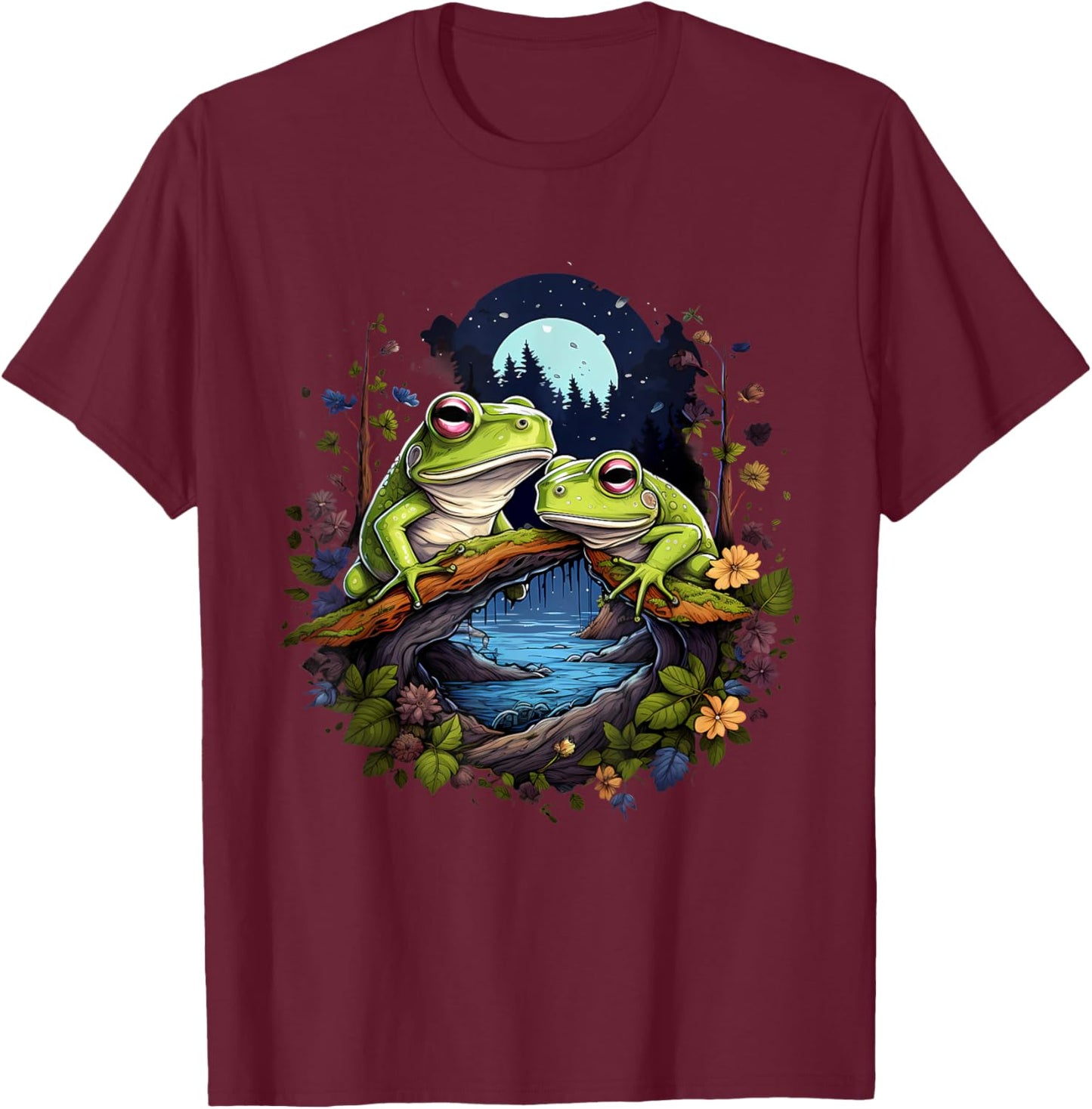 Frog Artwork Nature Forest Animal Lovers Wildlife Toad T-Shirt - T-Shirt | Maroon
