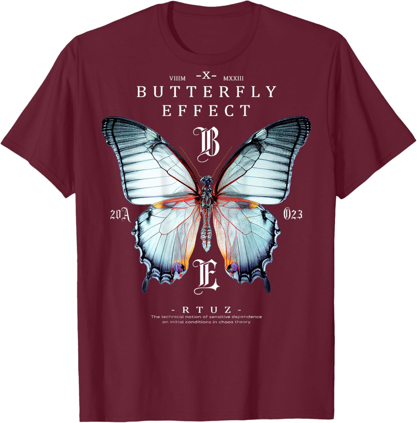 Back Print Streetwear Hip Hop Retro Vintage Moth Butterfly T-Shirt - T-Shirt | Maroon