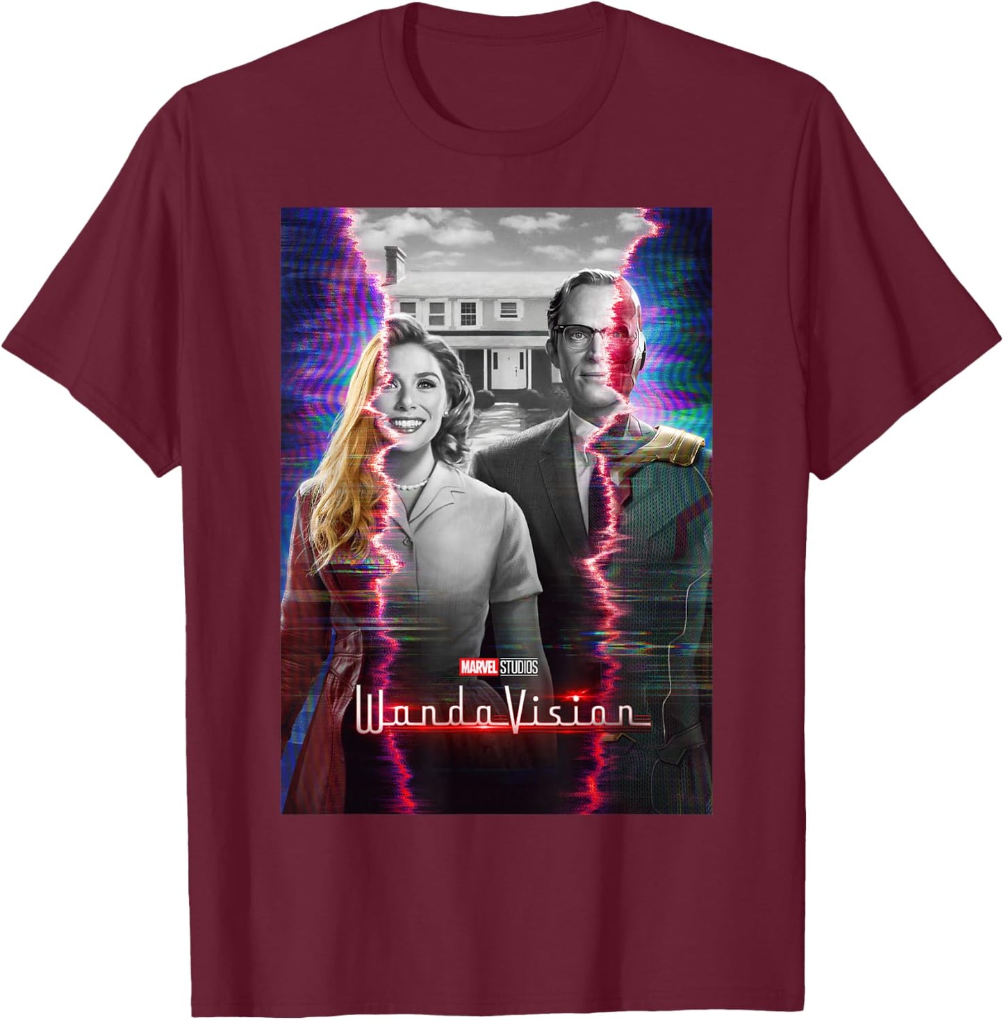 Marvel WandaVision Scarlett with & Vision Glitch Poster T-Shirt - T-Shirt | Maroon