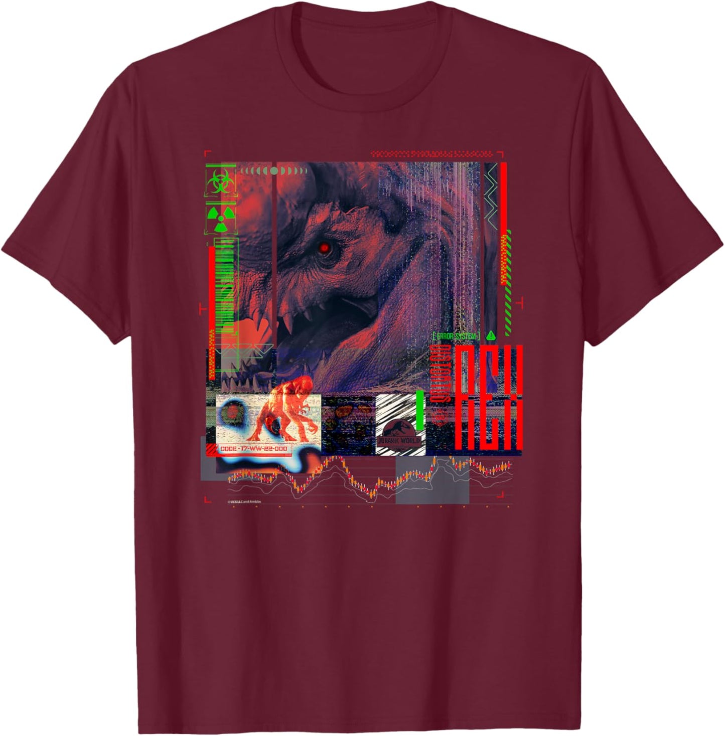 Jurassic World Rebirth Distortus Rex Neon Hybrid T-Shirt - T-Shirt | Maroon