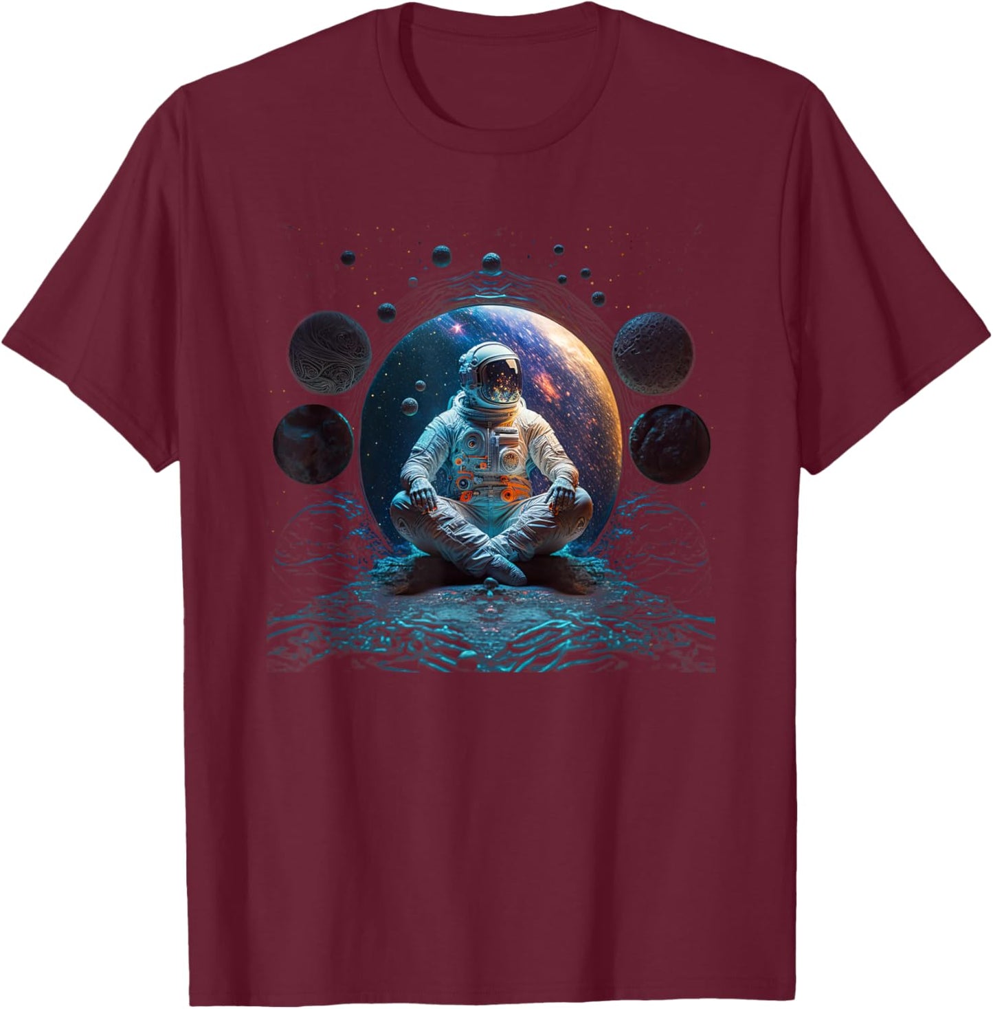 Meditating Astronaut Planets Meditation Astral Travel T-Shirt - T-Shirt | Maroon