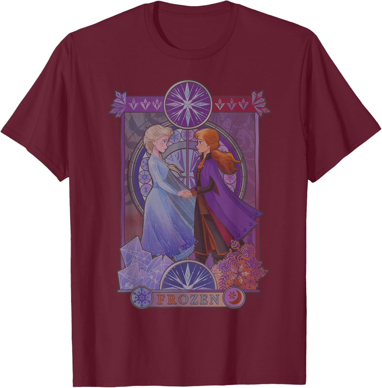 Disney Frozen 2 Elsa Anna Split Geometric Poster T-Shirt - T-Shirt | Maroon
