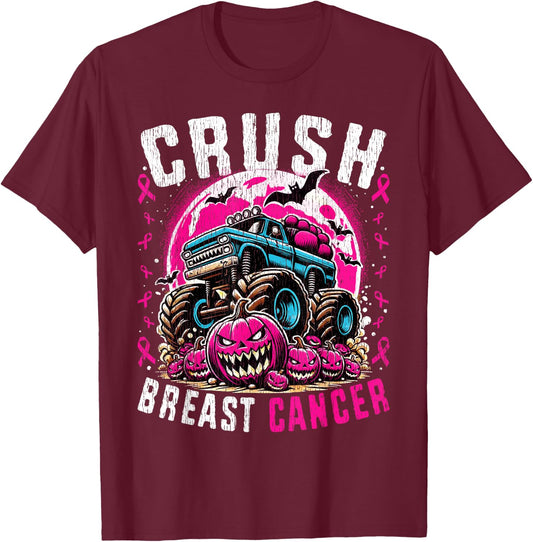Breast Cancer Awareness Monster Truck Halloween Kids Toddler T-Shirt - T-Shirt | Maroon