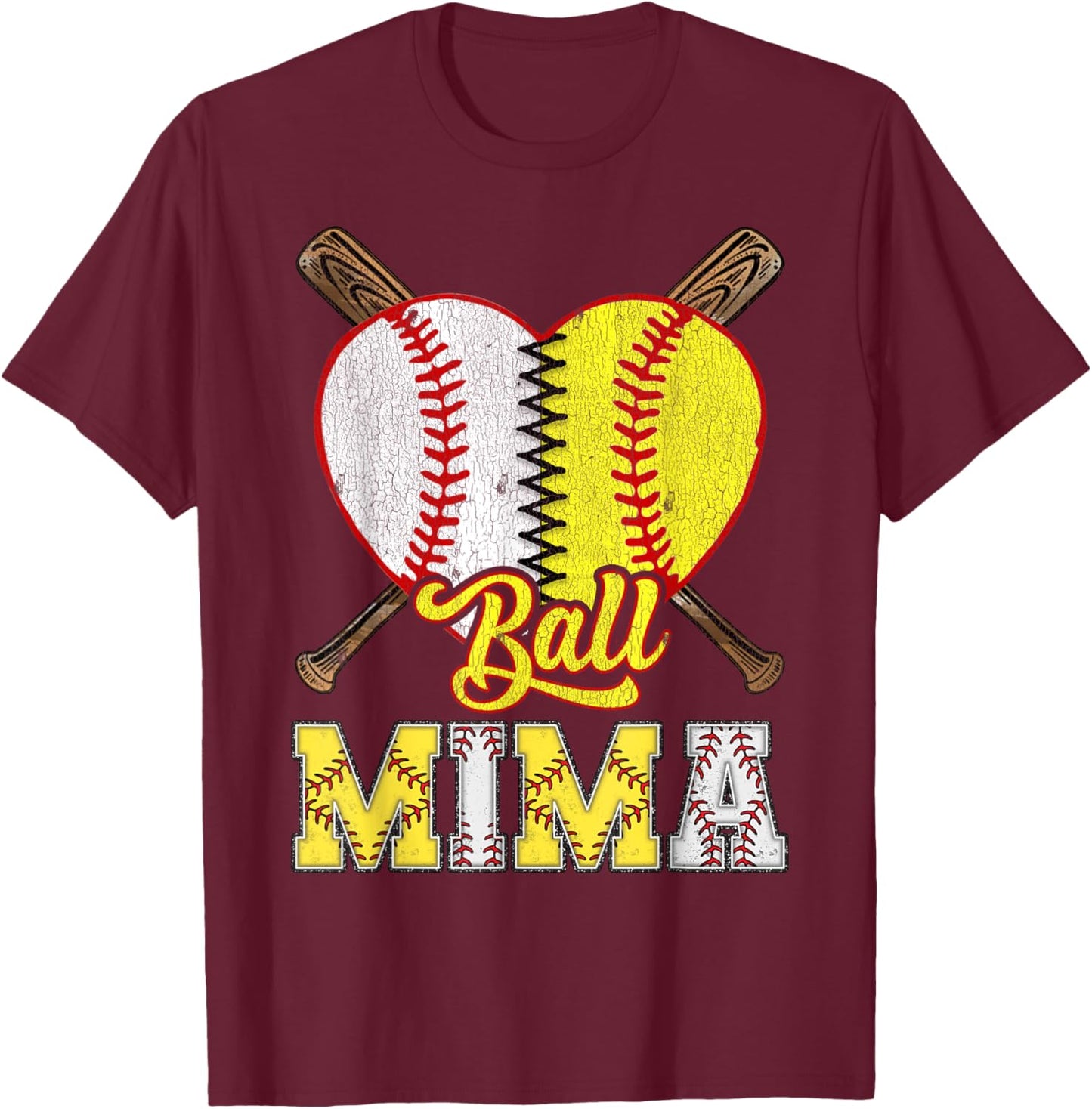 Mima Of Both Ball Mima Half Baseball Softball T-Shirt - T-Shirt | Maroon