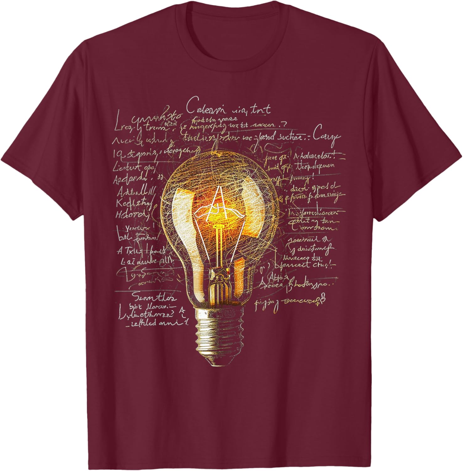 Light Bulb Text Drawing Abstract Art Graphic T-Shirt - T-Shirt | Maroon