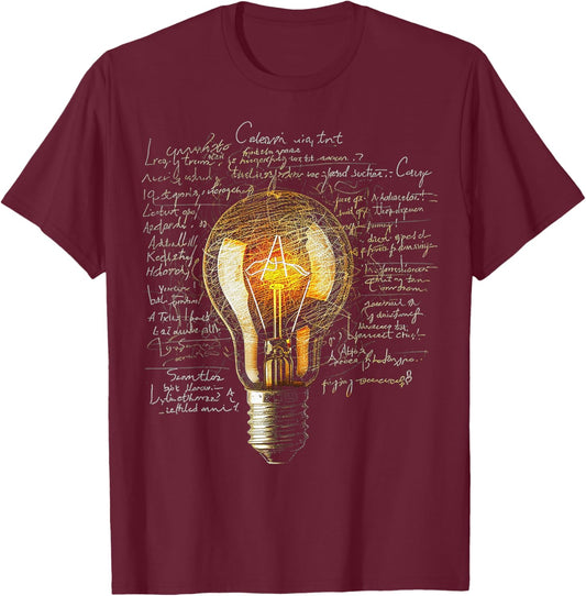Light Bulb Text Drawing Abstract Art Graphic T-Shirt - T-Shirt | Maroon