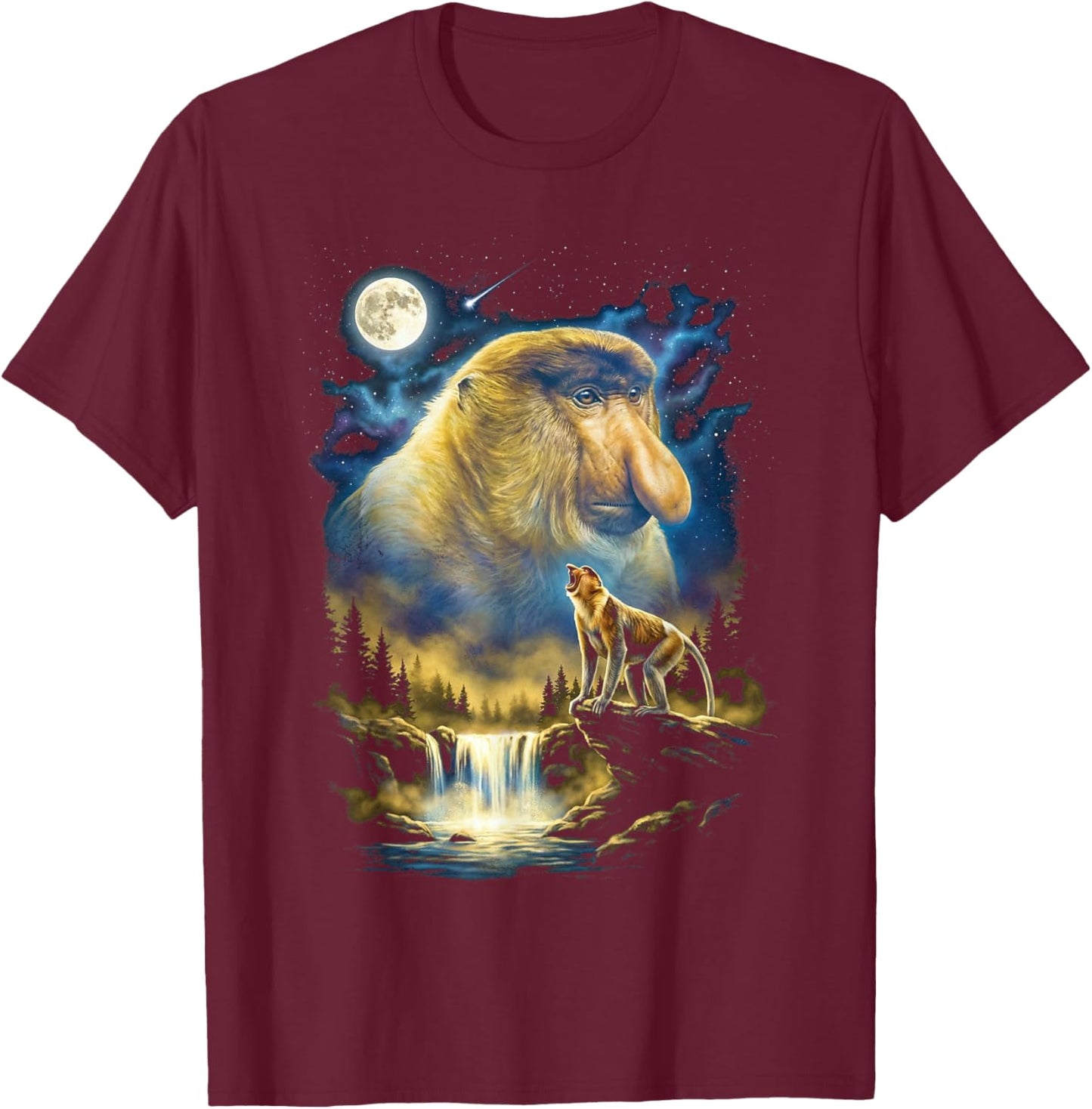 Monkey Howling to The Moon Meme Funny 90's Proboscis Monkey T-Shirt - T-Shirt | Maroon