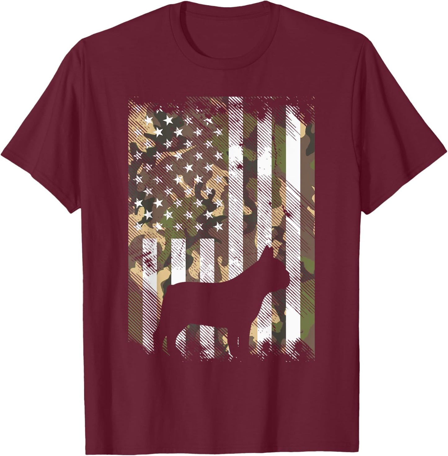 Camo US Flag French Bulldog Frenchie Patriot Dog Lover Gift T-Shirt - T-Shirt | Maroon