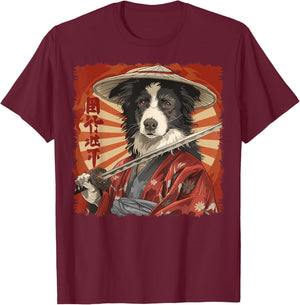 Border Collie Dog Japanese Art Samurai Ukiyo-e Vintage T-Shirt - T-Shirt | Maroon
