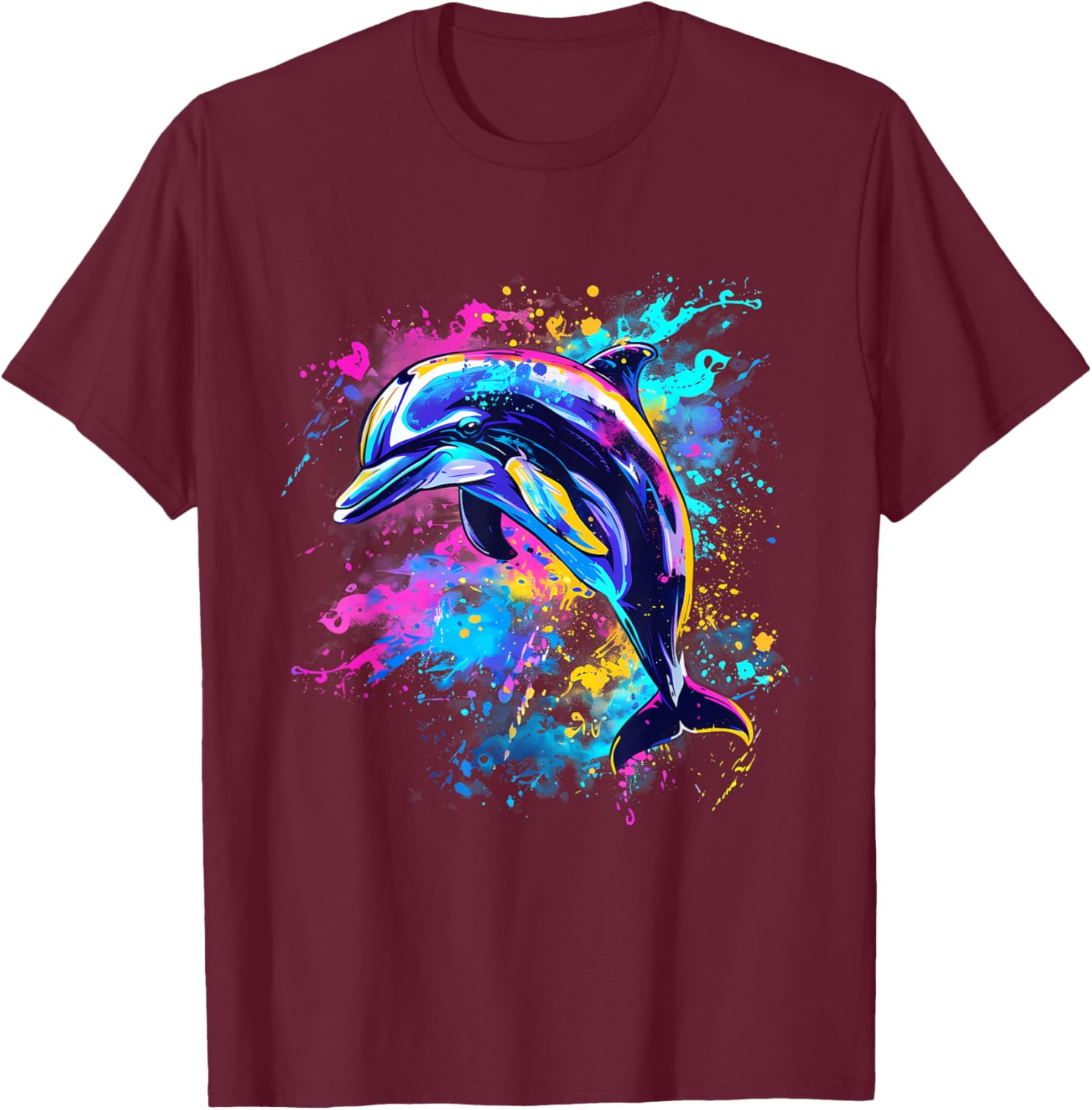 Dolphin Watercolor Motif Sea Ocean Animal Dolphin Lover T-Shirt - T-Shirt | Maroon