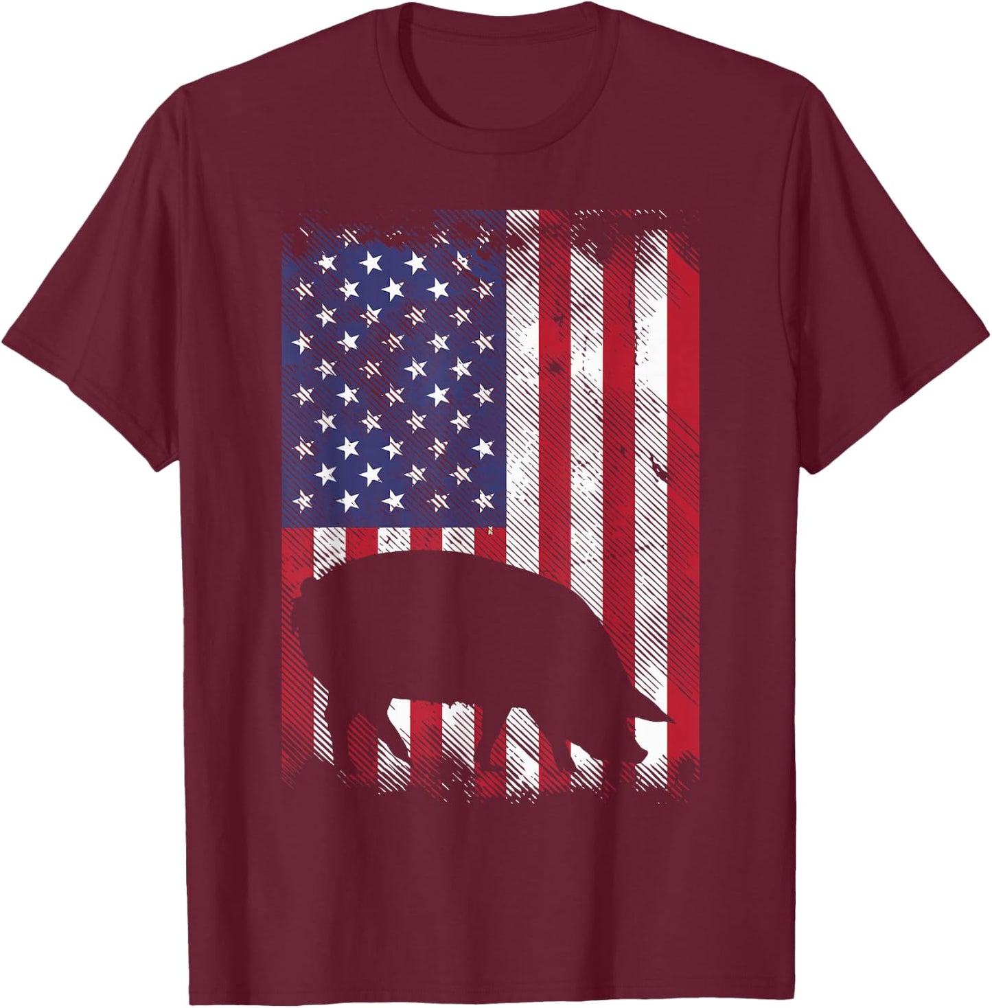 American Flag Pig Vintage Farm Animal Patriotic Farmer Gift Small T-Shirt - T-Shirt | Maroon
