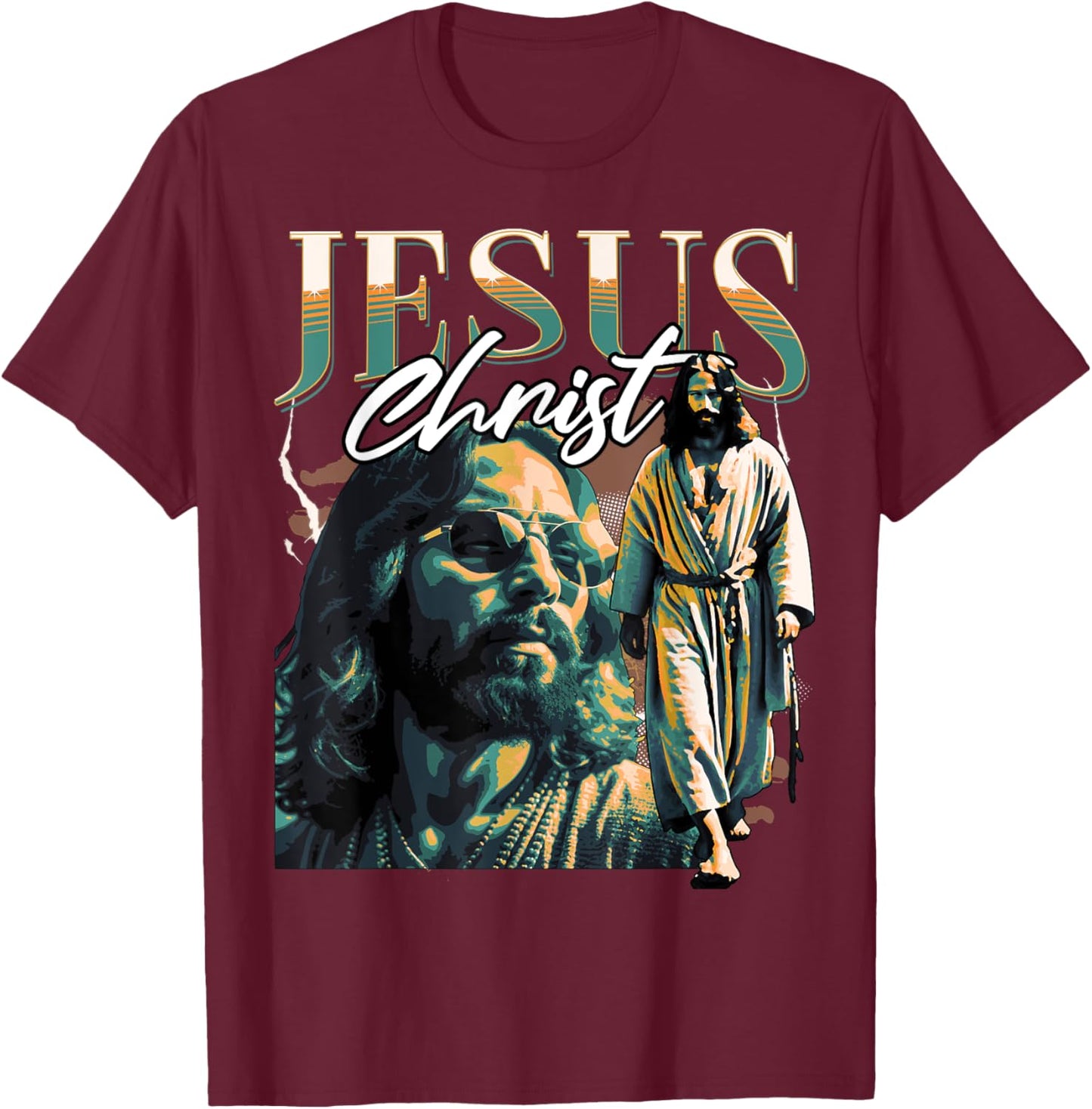 Jesus Christ Meme Retro 90s Bootleg Rap Merch Style T-Shirt - T-Shirt | Maroon