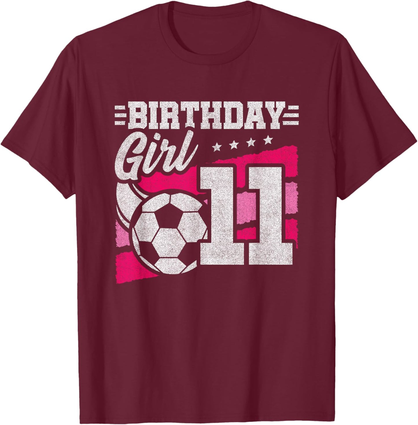 11 Year Old Soccer Birthday - Girls 11th Birthday Soccer T-Shirt - T-Shirt | Maroon