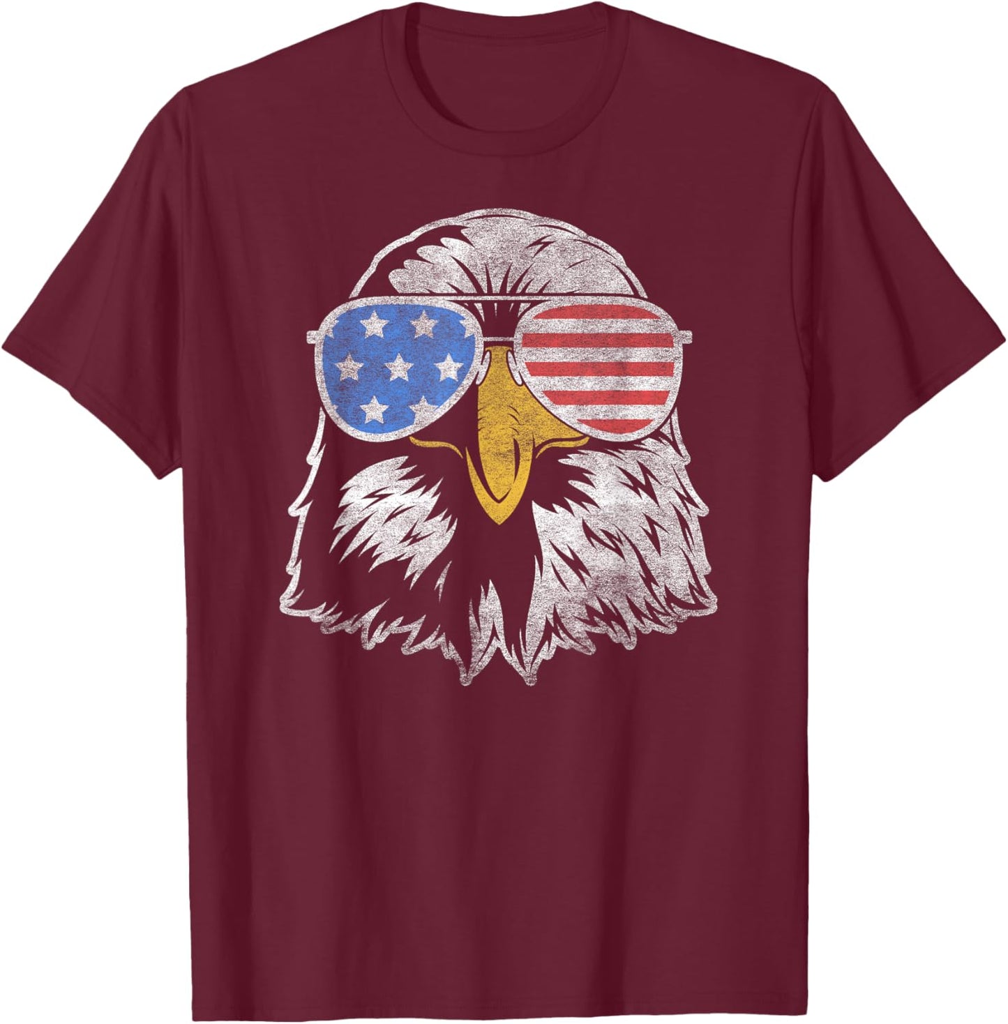 Bald Eagle With American Flag Sunglasses – USA Merica T-Shirt - T-Shirt | Maroon