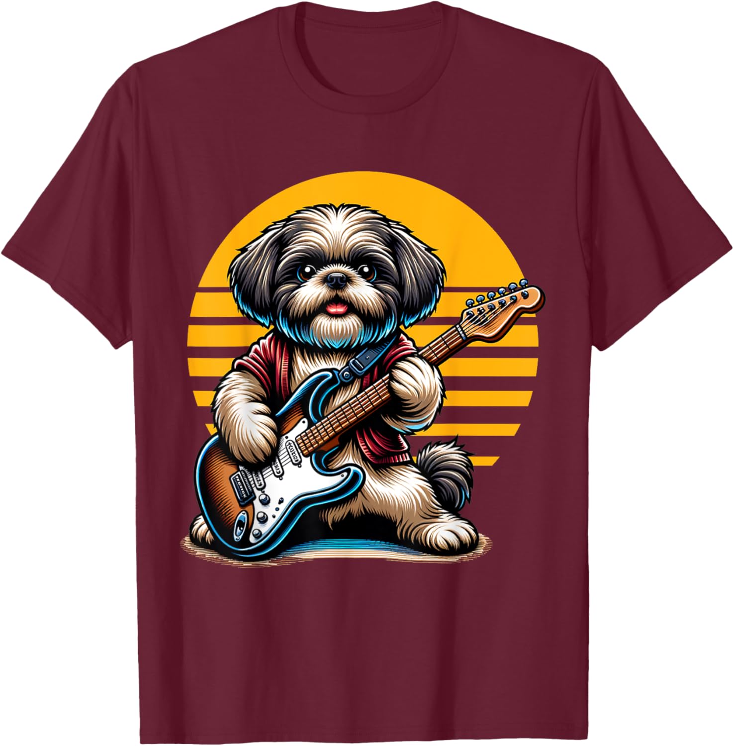 Funny Shih Tzu dog playing Electric Guitar. Shih Tzu Lover Women Kids T-Shirt - T-Shirt | Maroon