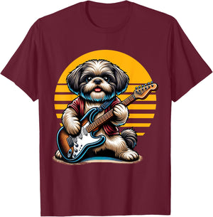 Funny Shih Tzu dog playing Electric Guitar. Shih Tzu Lover Women Kids T-Shirt - T-Shirt | Maroon