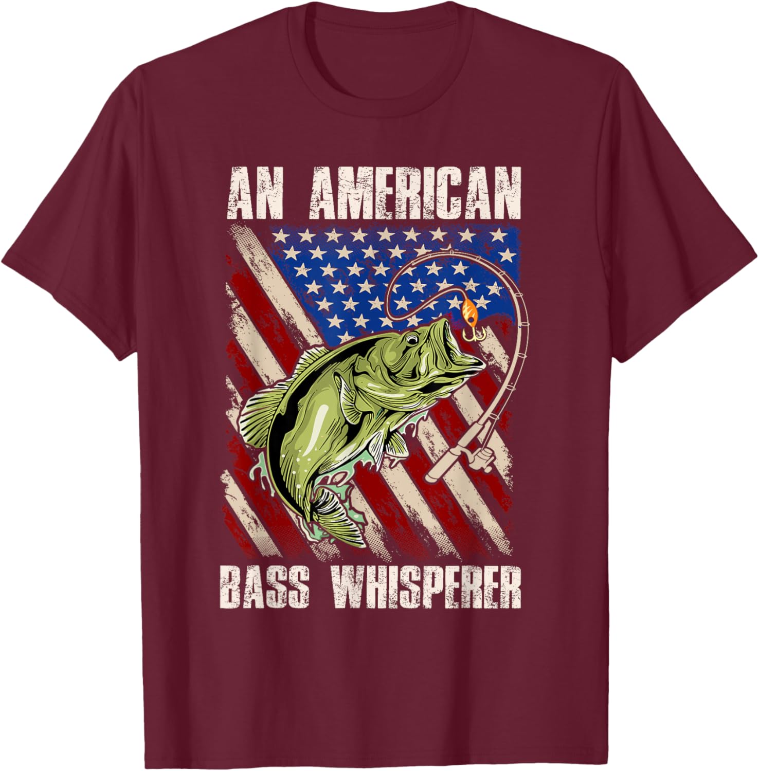 American Flag Bass Whisperer Fisherman T-Shirt - T-Shirt | Maroon