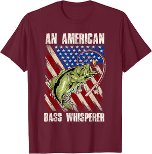 American Flag Bass Whisperer Fisherman T-Shirt - T-Shirt | Maroon