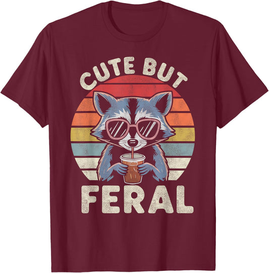 Cute But Feral Funny Racoon Sunglasses for Toddler Boys Kids T-Shirt - T-Shirt | Maroon
