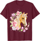 Palomino Horse, Magnolias, Horse Lovers, Blonde Horse Floral T-Shirt - T-Shirt | Maroon