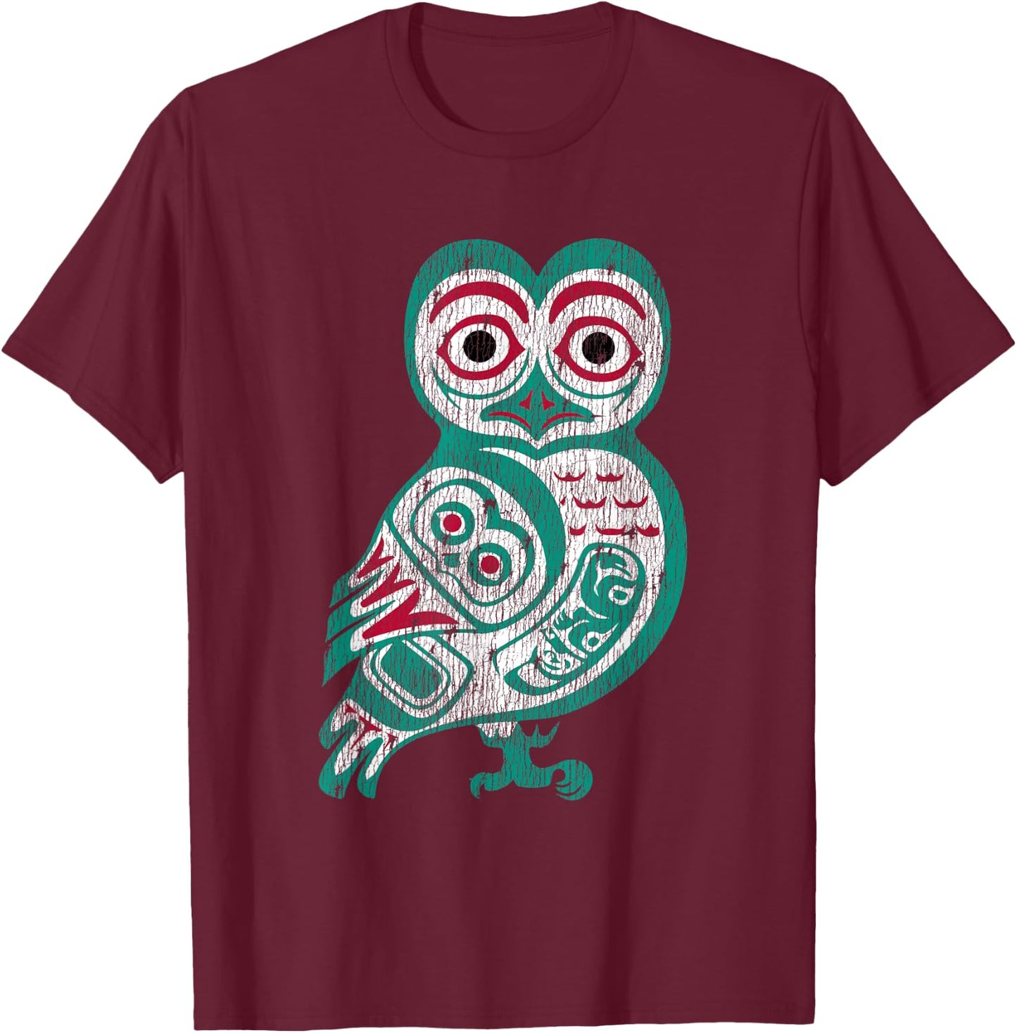 Haida art Native American Gift Owl Totem T-Shirt - T-Shirt | Maroon