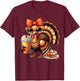 Turkey Drinking Coffee Bow Thanksgiving Turkey Day T-Shirt - T-Shirt | Maroon