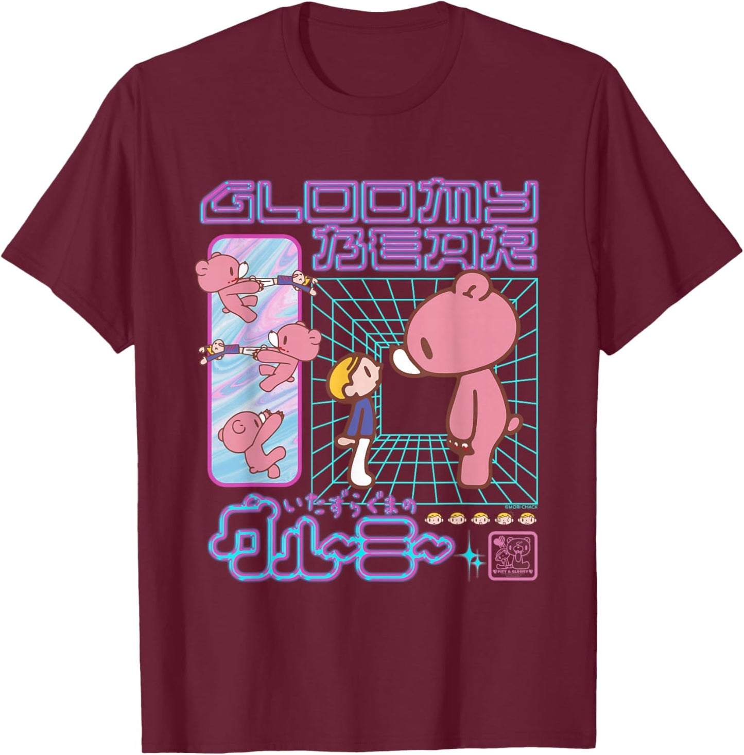 Gloomy Bear The Naughty Grizzly Retro 80's Futuristic Anime T-Shirt - T-Shirt | Maroon